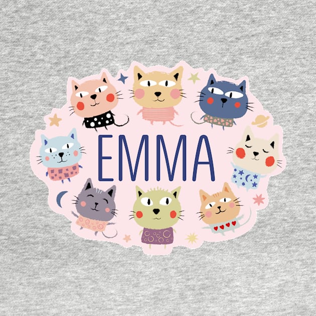 Emma name with cartoon cats by WildMeART